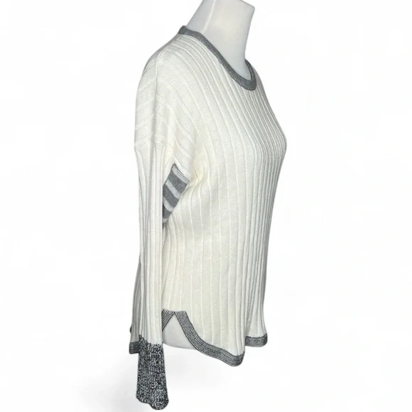 Zaket & Plover Cashmere Blend Ribbed Sweater Cream Grey Soft Long sz S/M - Picture 5 of 11